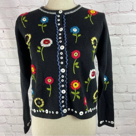 Susan Bristol vintage embroidered knitted floral long sleeve cardigan size PP - Picture 7 of 10
